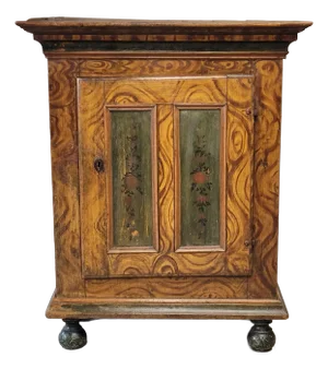 Antique 19th C. Austrian Pine Cupboard With Original Faux Bois Paint and Floral Accents