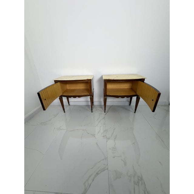 Mid-Century Modern Mid-Century Nightstands with Marble Tops and Brass Details, 1950s, Set of 2 For Sale - Image 3 of 18