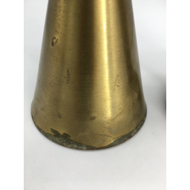 Mid Century Brass and Turquoise Conical Vases - a Pair For Sale - Image 4 of 8