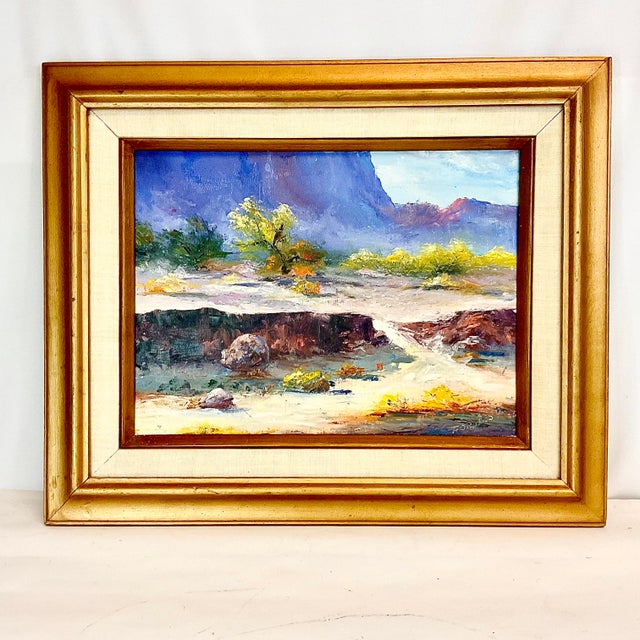 1974 Vintage Impressionist “Desert Scene” Original Oil Painting, New Mexico, Artist Signed, Framed For Sale - Image 6 of 12