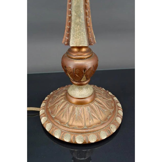 1920s French Art Deco Lamp in Green Painted Wood and Copper Patina, 1920 For Sale - Image 5 of 10