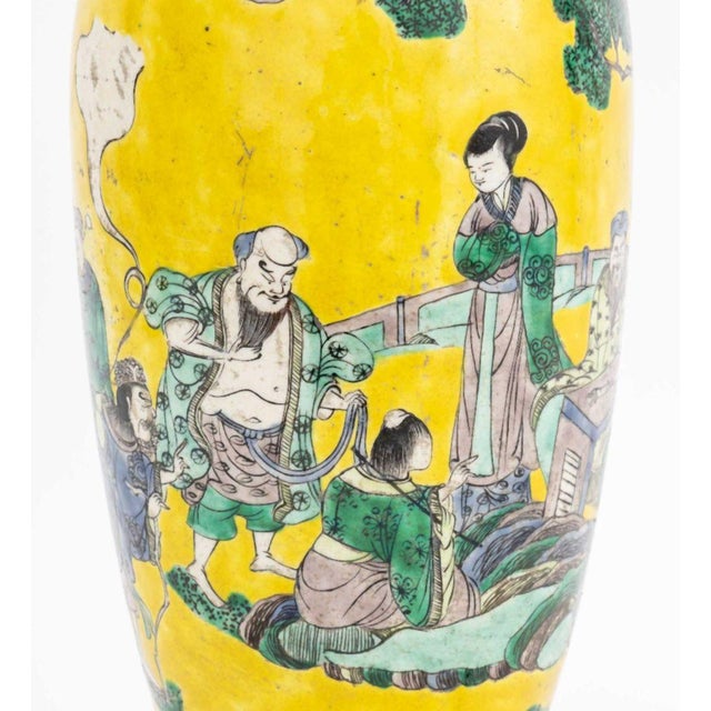 Ceramic Chinese Famille Jaune Porcelain Vase as Lamp For Sale - Image 7 of 9
