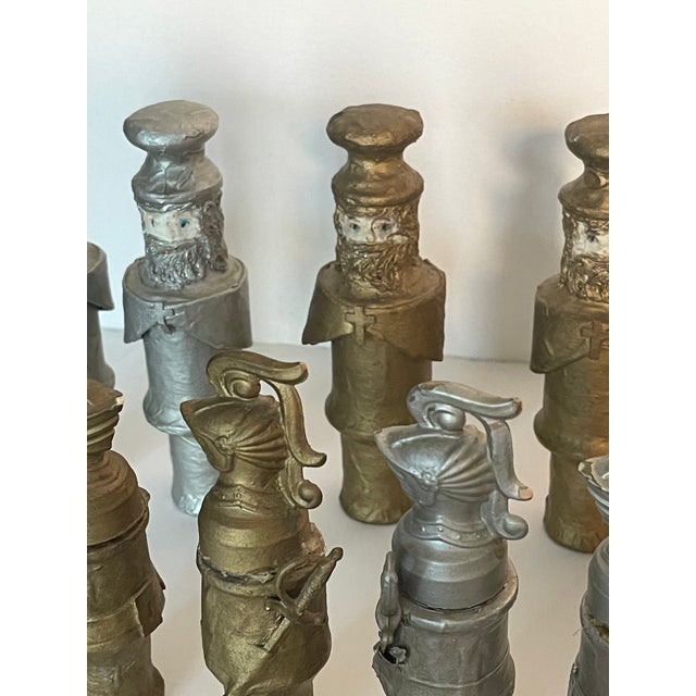 Shabby Chic 1960s Artisan Paper Mache Chess Figures Set For Sale - Image 3 of 7
