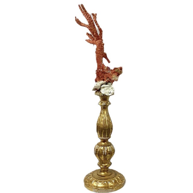 Contemporary Natural Red Coral Mounted on 18th Century Gilt Fragment For Sale - Image 3 of 7