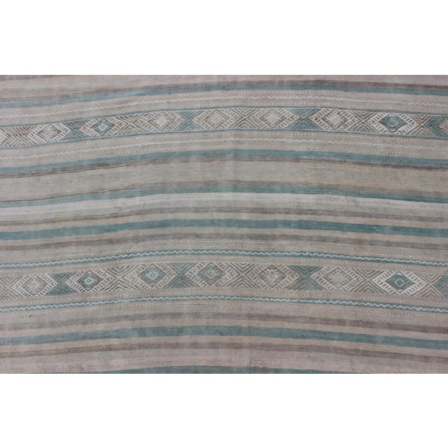 Gray, Blue Green, Taupe, and Camel Vintage Turkish Kilim With Geometric Design For Sale In Atlanta - Image 6 of 9