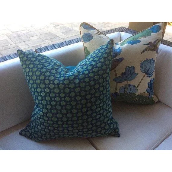 GP and J Baker “Nympheus” Aqua 20" Pillows - A Pair For Sale - Image 4 of 6