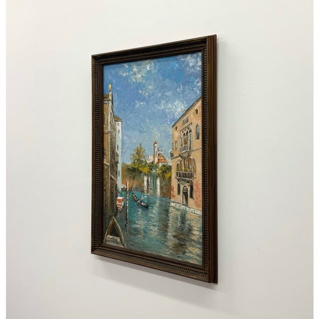 Vintage Signed Canal Cityscape Oil Painting on Canvas For Sale In West Palm - Image 6 of 7