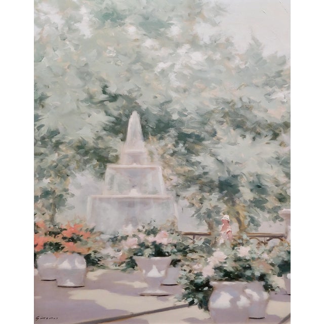 Andre Gisson -Young Woman Near the Fountain at the Park-Oil Painting For Sale In Los Angeles - Image 6 of 11