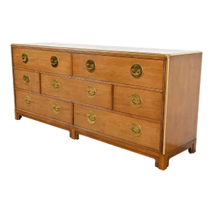 Michael Taylor for Baker Furniture Hollywood Regency Cherry Wood and Brass Dresser