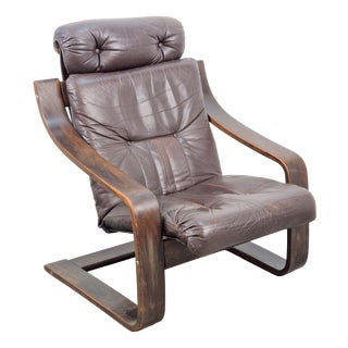 Vintage Armchair in Brown Leather and Bentwood attributed to Coja, 1970s For Sale