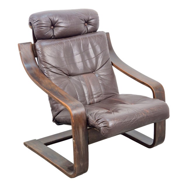 Vintage Armchair in Brown Leather and Bentwood attributed to Coja, 1970s For Sale