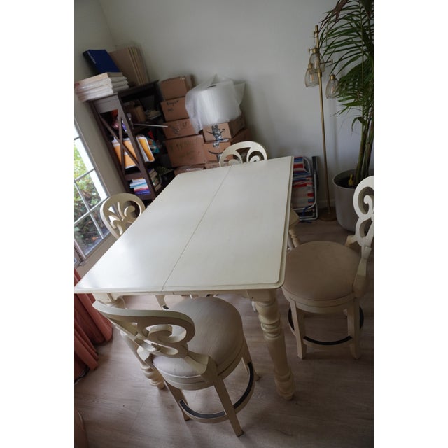 Mid 20th Century White Pedestal Dining Table With Leaf and Upholstered Chairs – Seats 8 For Sale - Image 12 of 12