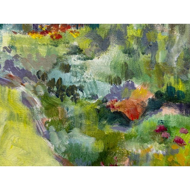 Garden Landscape + Fence Acrylic on Canvas, Unknown Artist. For Sale - Image 9 of 12