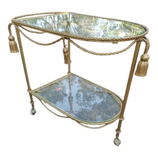 Vintage Hollywood Regency Gilt Italian Bar Cart For Sale