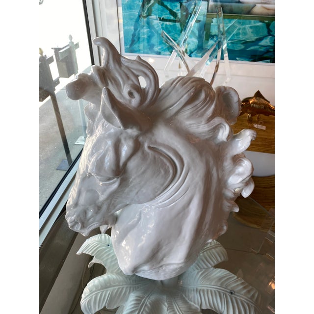 Vintage Plaster White Lacquered Modern Large Horse Head Statue For Sale - Image 9 of 11