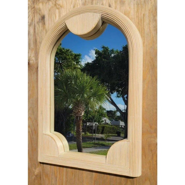 Wood Vintage Coastal Cerused Pencil Reed Arch Mirror For Sale - Image 7 of 12