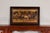 A vintage framed inlaid wood painting depicting four horses in a landscape in simple wooden frame. Experience the timeless...