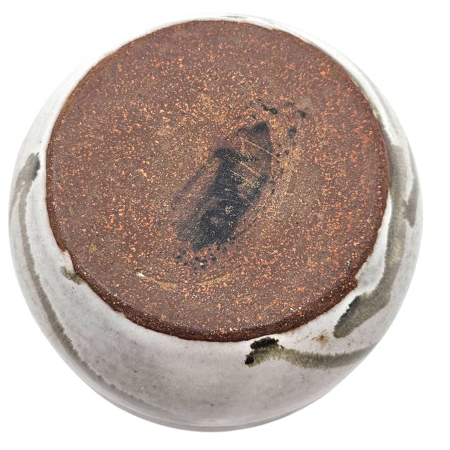 Ceramic Japanese Mingier Style Studio Pottery Bowl White Glaze With Iron Brushwork 5.375” For Sale - Image 7 of 8