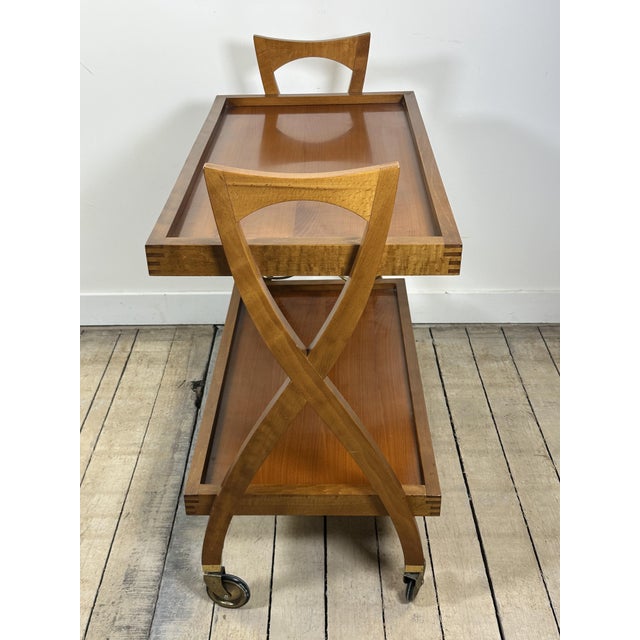 Vintage Cherry Wood Rolling Serving Cart, 1970s For Sale - Image 11 of 12