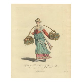 European School, Italian Country Woman Costume Pavia Peasant Dress, 1749, Paper Engraving For Sale