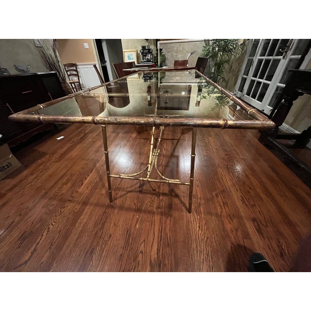 1970s Hollywood Regency Gilded Faux Bamboo Dining Table For Sale - Image 4 of 7