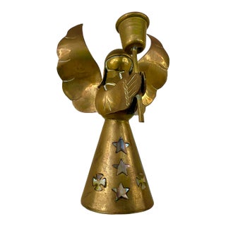 Vintage Solid Brass Angel Candle Holder For Sale