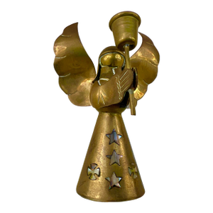 Vintage Solid Brass Angel Candle Holder