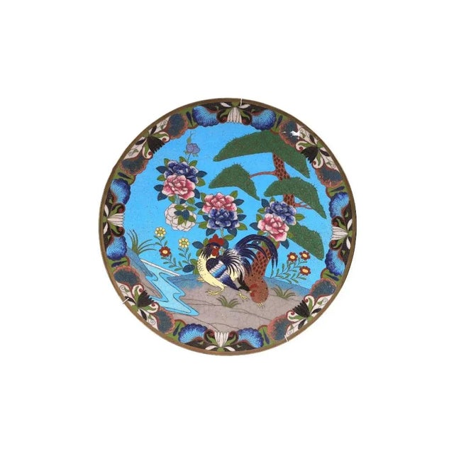 Paint Antique Meiji Japanese Cloisonne Enamel Charger Plate For Sale - Image 7 of 8