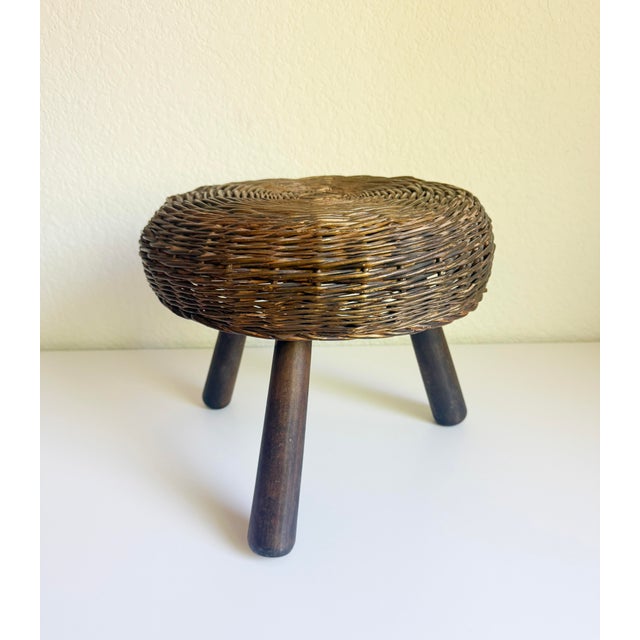 Tony Paul Wicker Tripod Stool, Tony Paul, 1950s, Attributed For Sale - Image 4 of 12