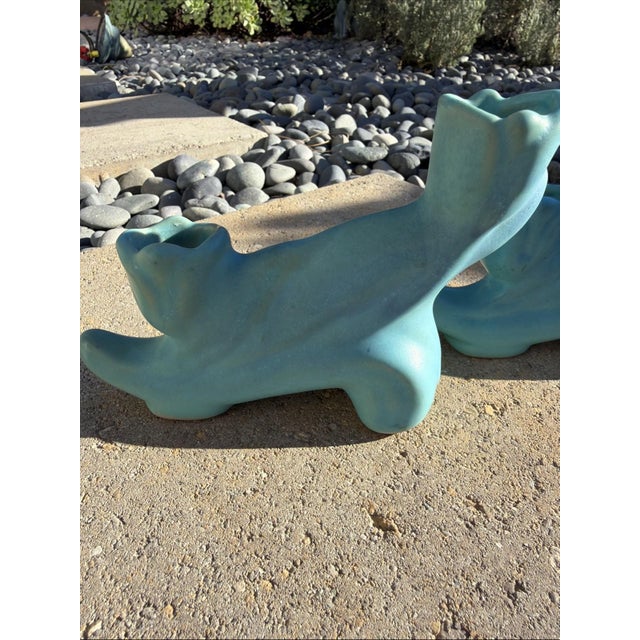 Antique Van Briggle Candlestick Holders Pair Matte Turquoise Colo Springs For Sale - Image 10 of 12