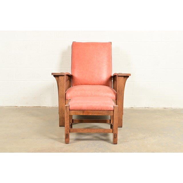 L. & J.G. Stickley, Inc. Stickley Mission Oak Arts & Crafts Reclining Morris Lounge Chair With Ottoman For Sale - Image 4 of 13