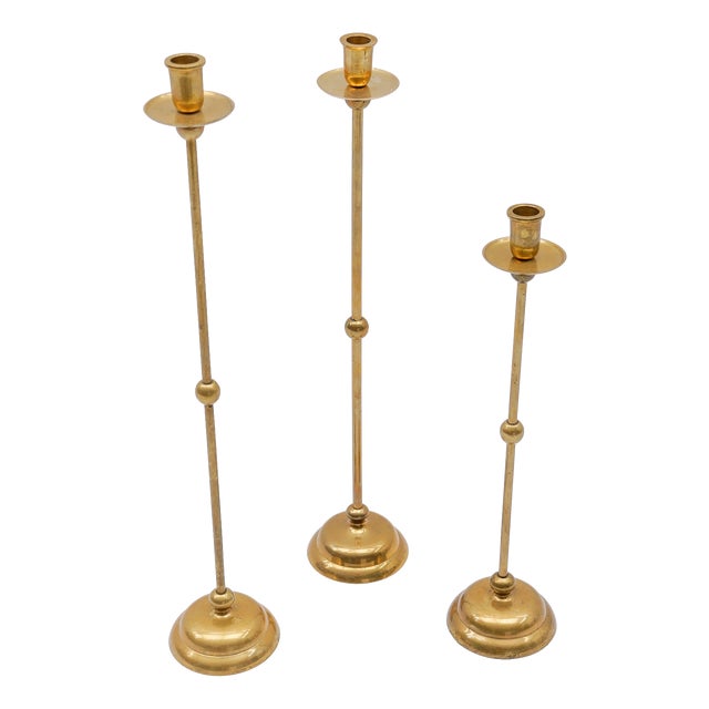 Mid-Century Modern Brass Candleholders, 1960s, Set of 3 For Sale