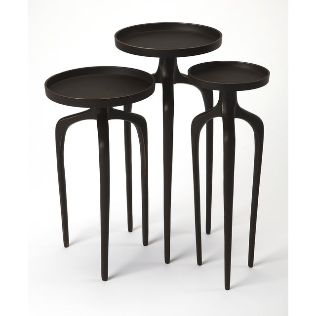 Modern Franco Round Metal Set of 3 Scatter Tables, Black For Sale - Image 3 of 3