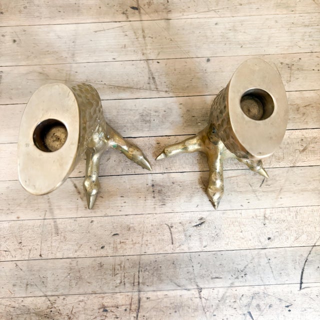 Pair of Midcentury Brass Talon Candlestick Holders For Sale - Image 9 of 12