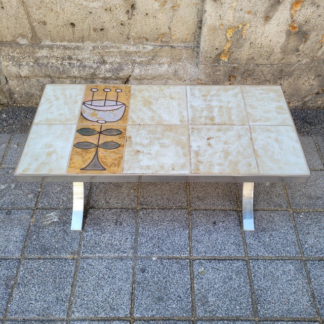 Mid-Century Modern Mid-Century Coffee Table in Ceramic and Chrome-Plated Steel by Jean Gregorieff for Roche Bobois, France, 1970s For Sale - Image 3 of 18