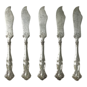 1940s Vintage Hollywood Regency English Chippendale Silverplate Butter Knives- Set of 5