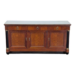Vintage Baker Neoclassical Wood and Parcel Ebonized Sideboard For Sale