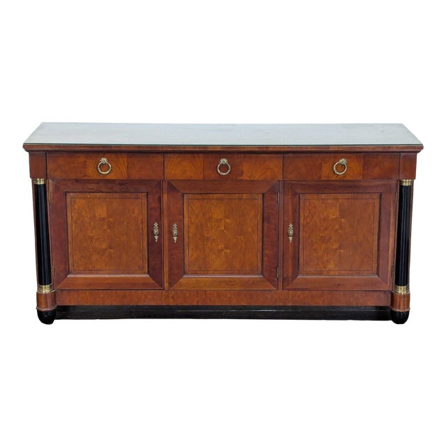 Vintage Baker Neoclassical Wood and Parcel Ebonized Sideboard For Sale