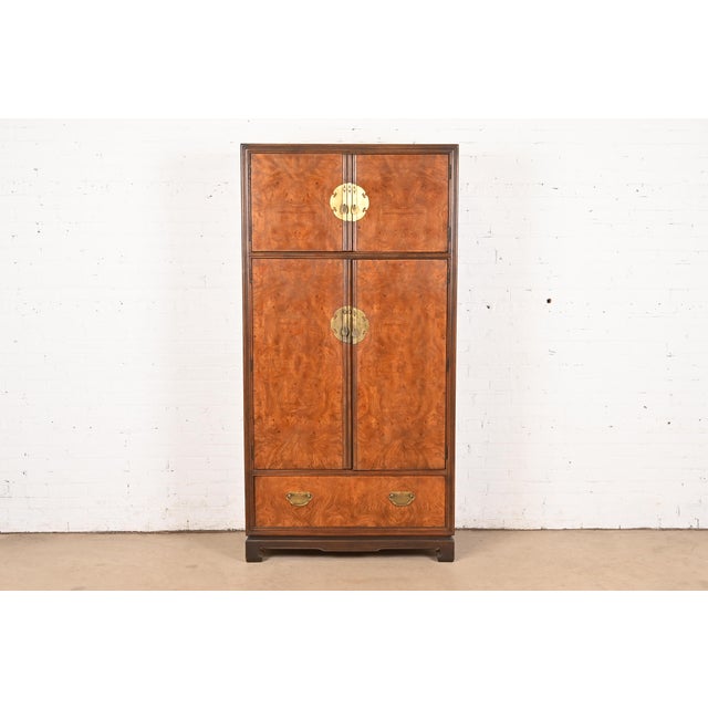A stunning mid-century modern Hollywood Regency Chinoiserie armoire dresser, linen press, or bar cabinet By Drexel...