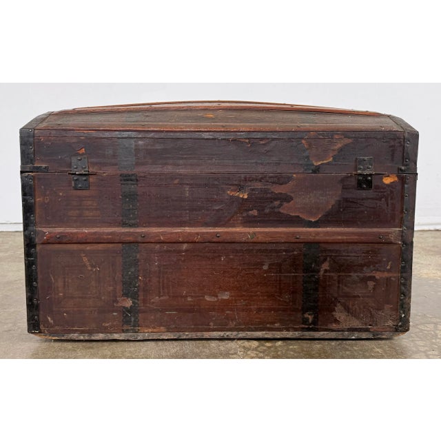 Antique Wood Humpback Steamer Trunk For Sale In Kansas City - Image 6 of 8