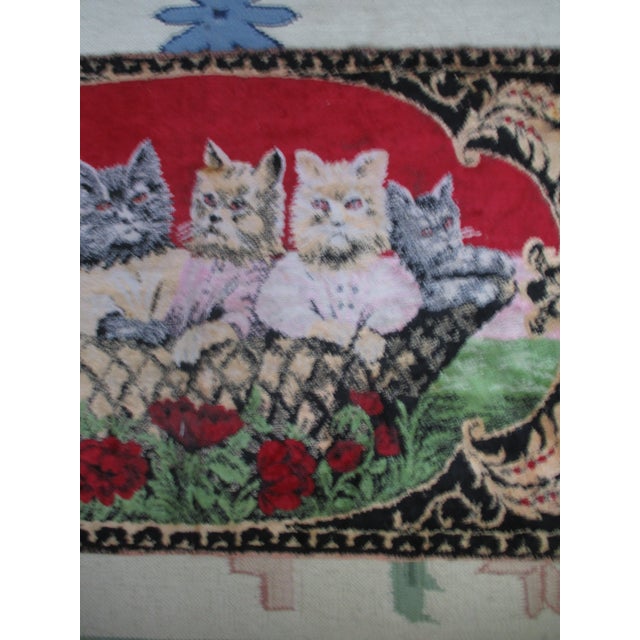 1900 - 1909 Vintage Cats in a Basket Red Tapestry Wall Hanging With Fring For Sale - Image 5 of 8