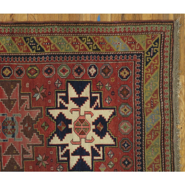 Traditional Antique Kuba Rug, Handmade Oriental Rug, Red, Green, Yellow, Ivory, Blue, White For Sale - Image 3 of 13
