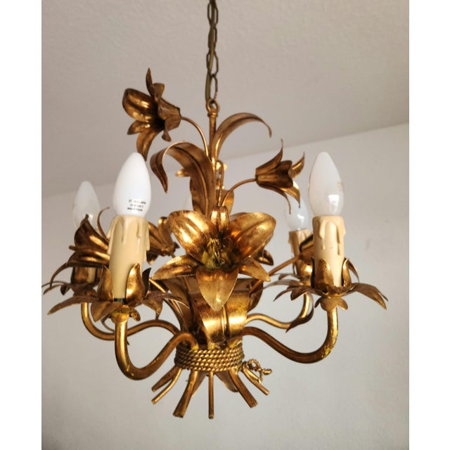 1970s Gilded Chandelier with Gold Leaf, Italy, 1960s For Sale - Image 5 of 18
