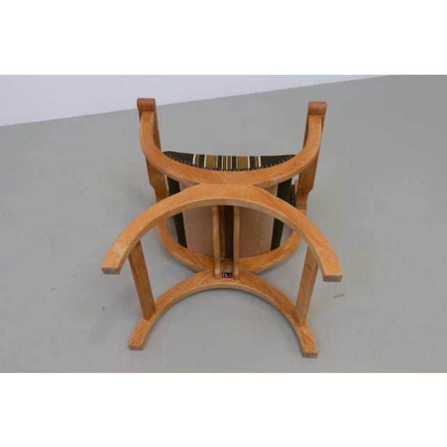 Danish Kurul Armchair in Oak and Striped Green Wool by Henning Kjærnulf, 1960s For Sale - Image 13 of 18