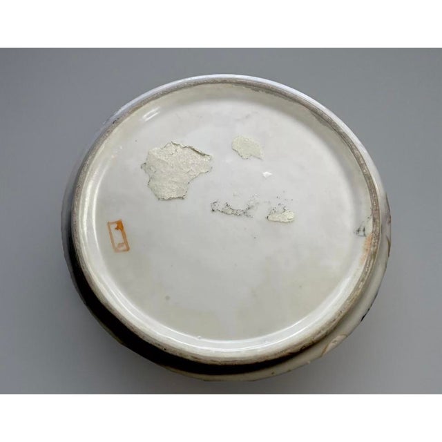 Vintage Japanese Satsumi container with lid. - Round Hand Painted Japanese Satsuma Roses, Daisies and Chrysanthemums...