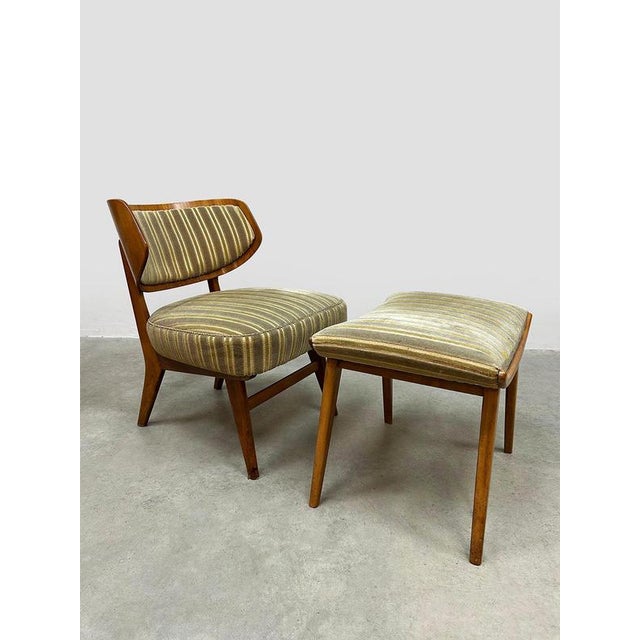 Wood Set of Vintage Wingback Easy Chair with Ottoman by Herta-Maria Witzemann Schörle and Gölz Stuttgart, 1950s For Sale - Image 7 of 7