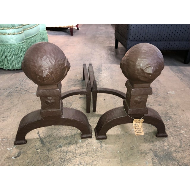 Metal Late 20th Century Cannonball Fireplace Andirons - a Pair For Sale - Image 7 of 7