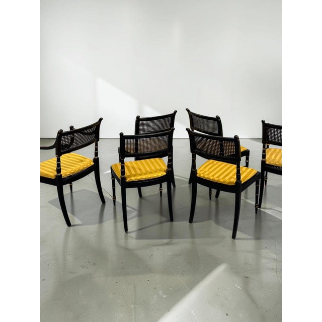 Late 20th Century Late 20th Century Set of Six Baker Furniture Regency Ebonized and Parcel Gilt Cane Dining Chairs For Sale - Image 5 of 14