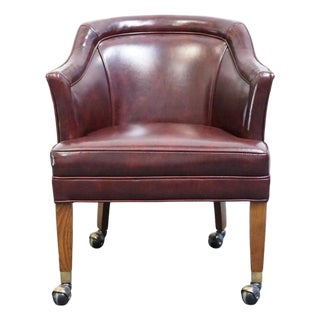 Hickory Leather Co. Burgundy Leather Upholstered Wheeled Club Game Chair For Sale