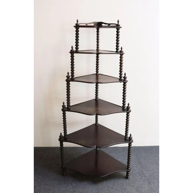 Antique French Six-Tier Stained Mahogany Spool Form Corner Shelf / Etagere For Sale - Image 17 of 18